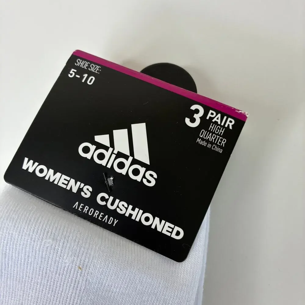 Adidas 3-Pairs White Cushioned AeroReady High Quarter Socks NWT Womens Sz 5-10